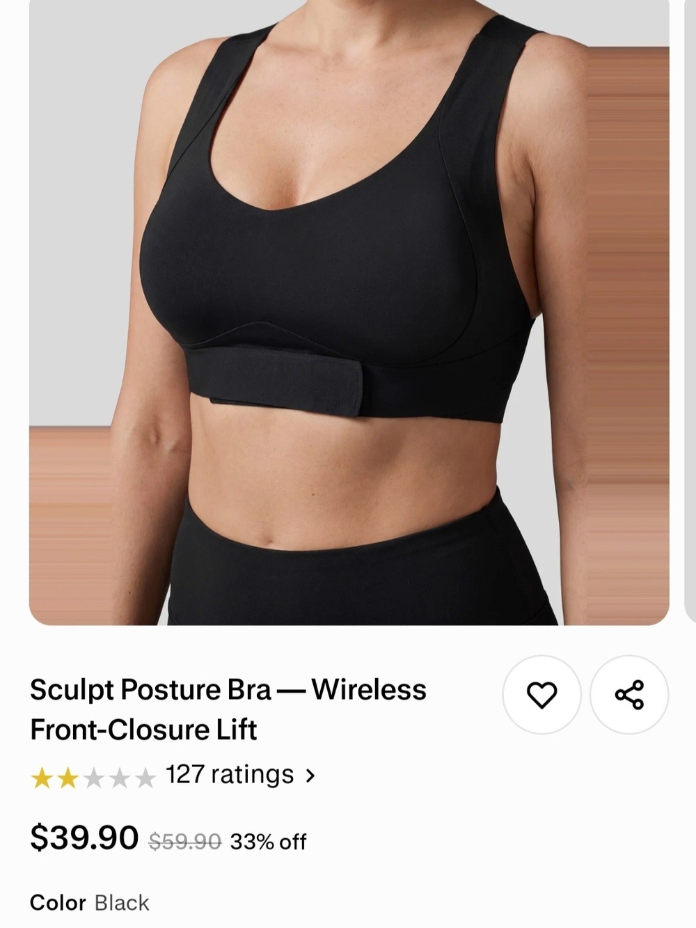 Ionix Labs Sculpt Posture Wireless Front-Closure Lift Bra - Black Size XL NIP